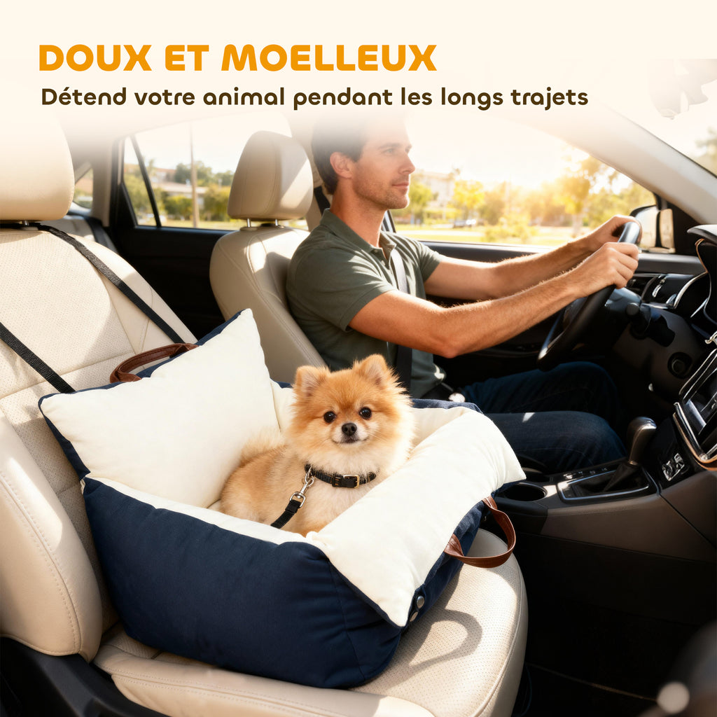 Siège auto pour chien avec ceinture de sécurité et fixation siège de voiture pour chien rembourré 49x53x36cm bleu marine-5