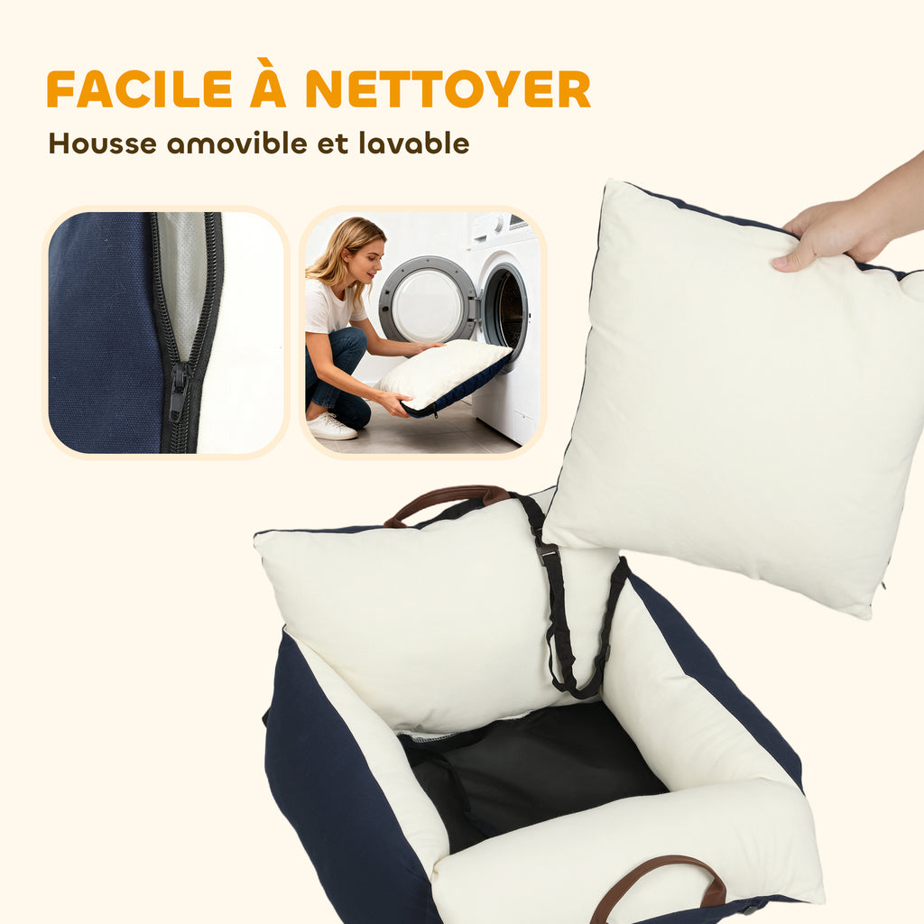 Siège auto pour chien avec ceinture de sécurité et fixation siège de voiture pour chien rembourré 49x53x36cm bleu marine-6