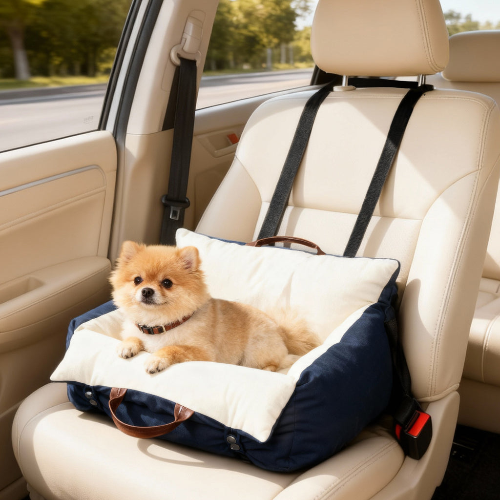 Siège auto pour chien avec ceinture de sécurité et fixation siège de voiture pour chien rembourré 49x53x36cm bleu marine-1