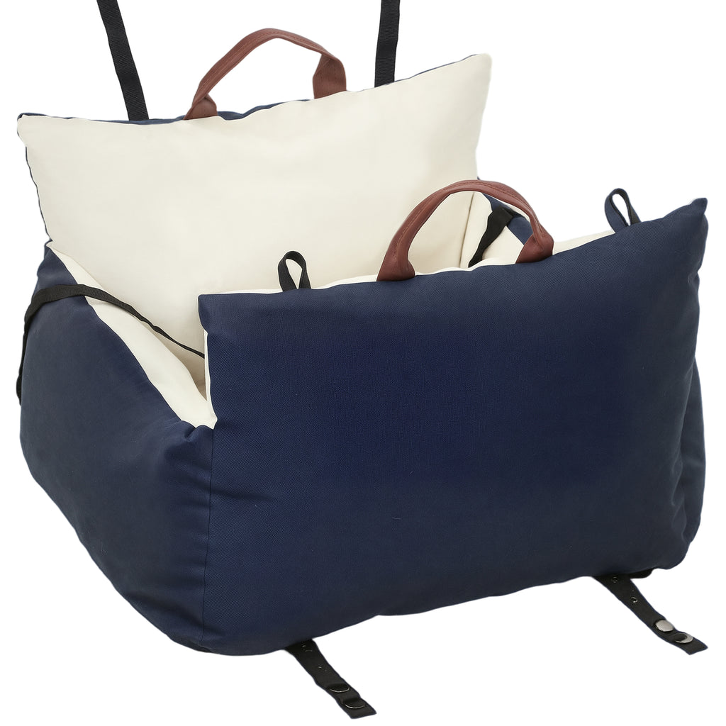 Siège auto pour chien avec ceinture de sécurité et fixation siège de voiture pour chien rembourré 49x53x36cm bleu marine-0