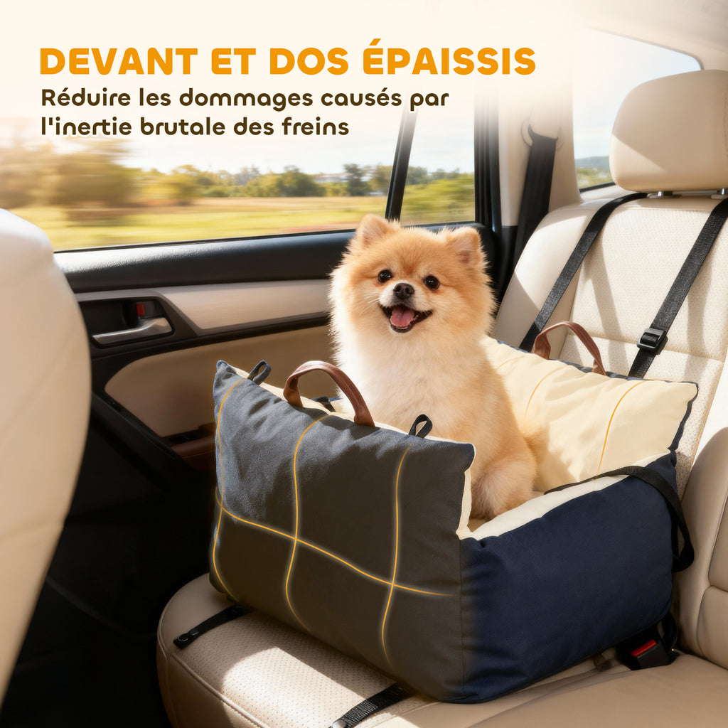 Siège auto pour chien avec ceinture de sécurité et fixation siège de voiture pour chien rembourré 49x53x36cm bleu marine-4